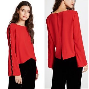 Ramy Brook Claudia Blouse Red Black Bell Sleeve